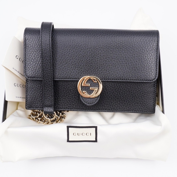 ❌️❌️SOLD❌️❌️AP58❤️ Gucci Interlocking Chain Wallet Pebbled - Picture 1 of 15
